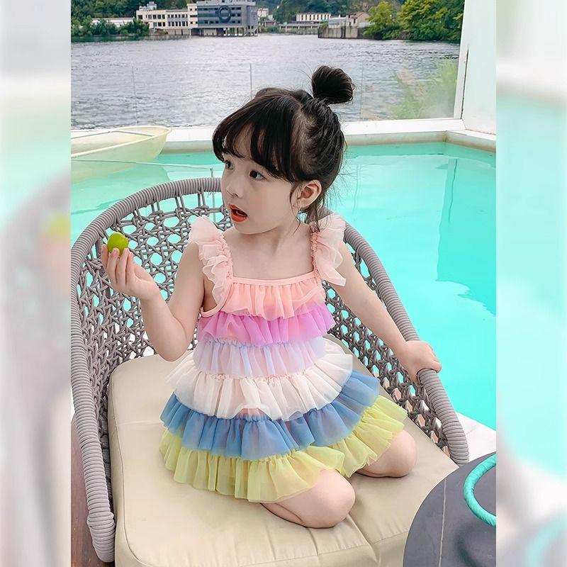 

2025 Девочки Слитный купальник с радужной тюлевой юбкой и шортиками, Доступен в размерах S, M, L Size 130 (Height ~120cm)