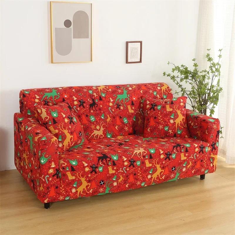 Christmas Sofa Cover for Living Room Elastic Spandex L Shape Sectional Couch Slipcovers Home Decor Xmas Santa Clause Sofa Covers