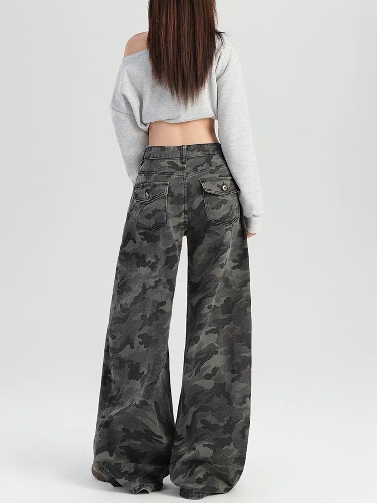 

Уличная рабочая одежда Джинсы с широкими штанинами Женские Большого размера Осенние Ретро С высокой талией Драпирующиеся Свободные Прямые брюки Ретро уличный стиль Мешковатые джинсы для дам 4XL