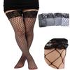 Women Sexy Lace Top Anti-Slip Plus Size Thigh High Fishnet Stockings Hold Ups Black Over Knee Length In Various Net Size