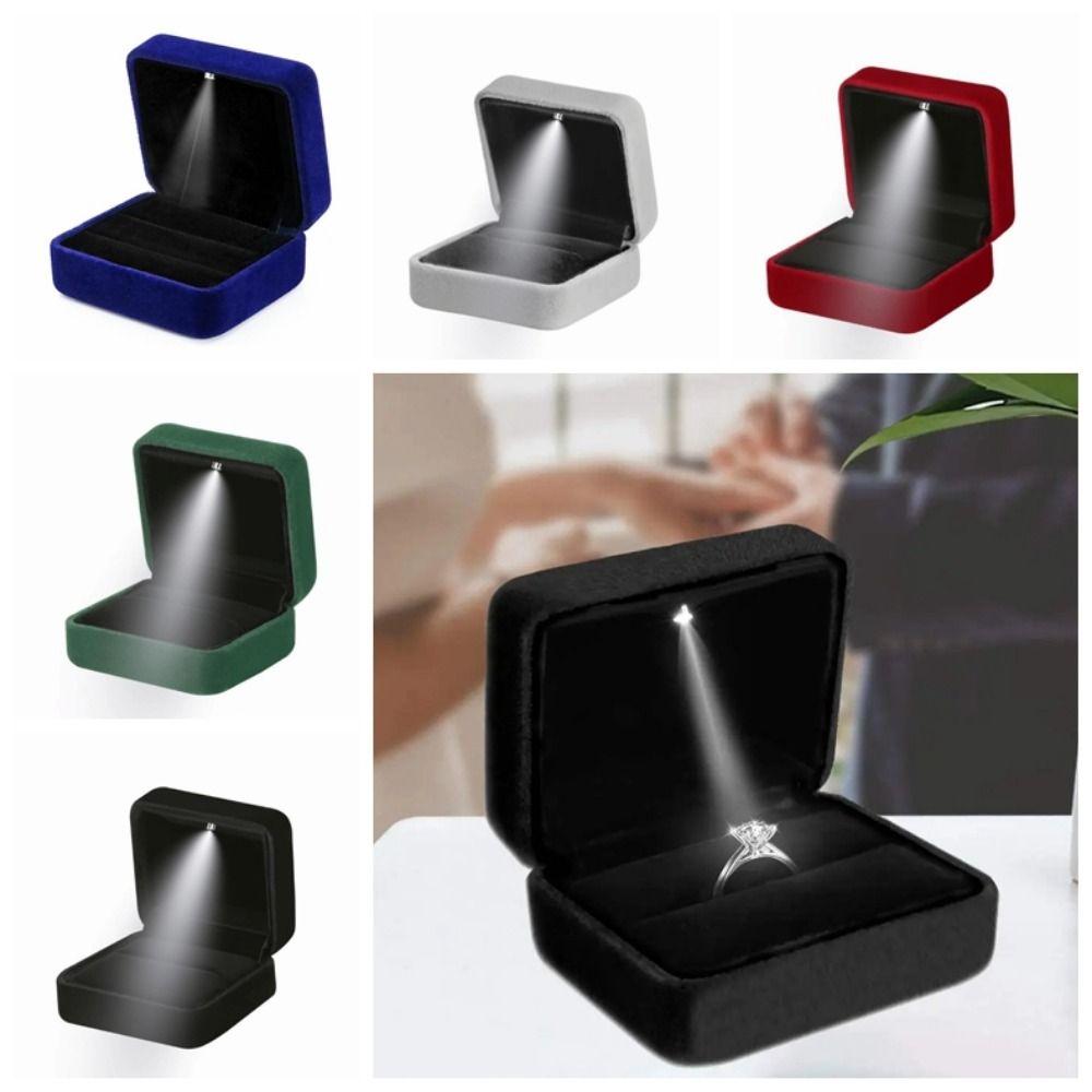 Velvet LED Ring Jewelry Box Solid Color Jewelry Organizer Box  Valentine's Day