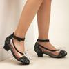 Girl's High Heel Shoes Ankle-strap Bowknot Children Princess Shoes Fashion Sequins Kids Leather Shoes for Wedding Party