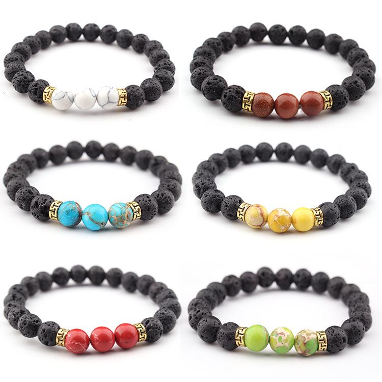 Handmade Imperial Stone & Volcanic Beaded Elastic Bracelet Necklace Set