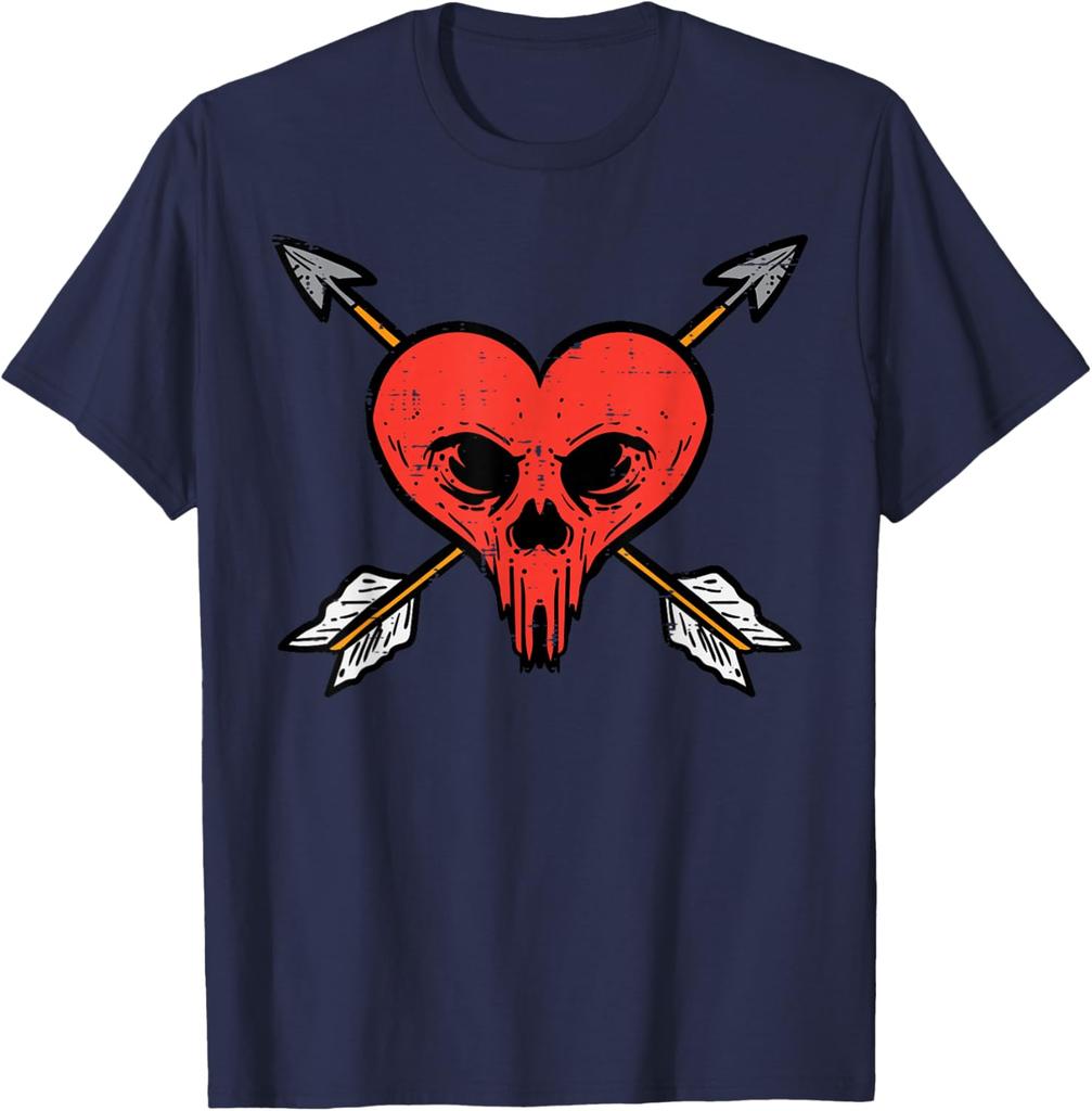 Skull Heart with Arrows Anti Valentines Day Graphic Tee Soft Cotton Casual Daily T-Shirt For Men