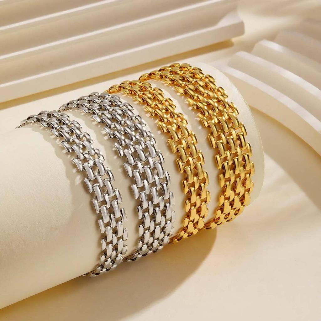 Flat Mesh Bracelet Stainless Steel, Multiyaer Wide Brand Link Chain Bracelet for Women, Trendy Jewelry Gifts