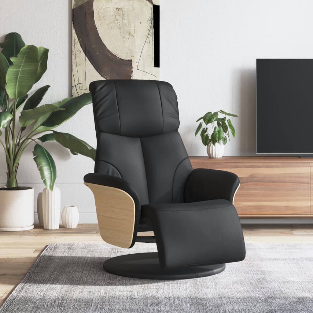 Recliner with Footrest Black Synthetic Leather