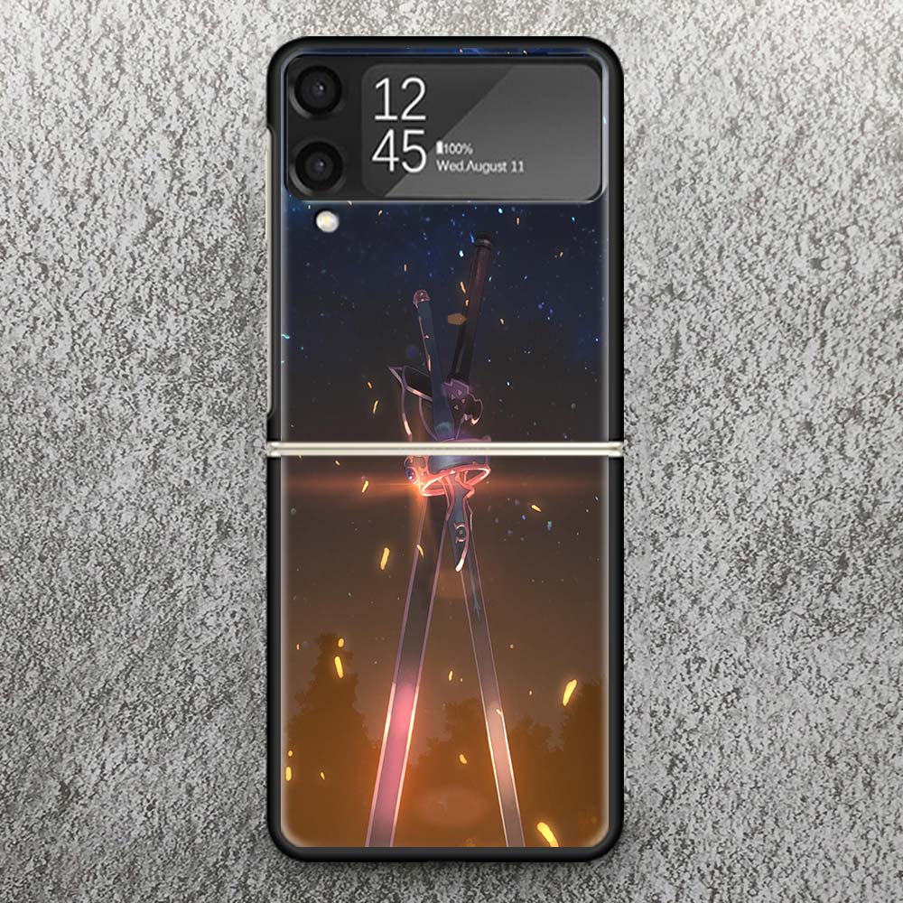 Anime Sword Art Online SAO Print Case For Samsung Galaxy Z Flip 3 4 5 6 7 5G Phone Shell Flip7 Flip6 Flip5 Flip4 Flip3 Pattern C