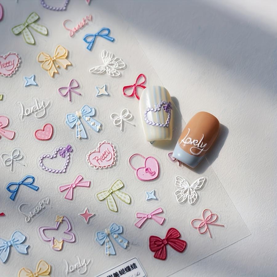 Sweet Bow Embossed Nail Art Stickers, Spring/Summer Cute Nail Decals, DIY Stickers, Paper Cup Stickers, Manicure Decorations Suitable Women's Gifts
