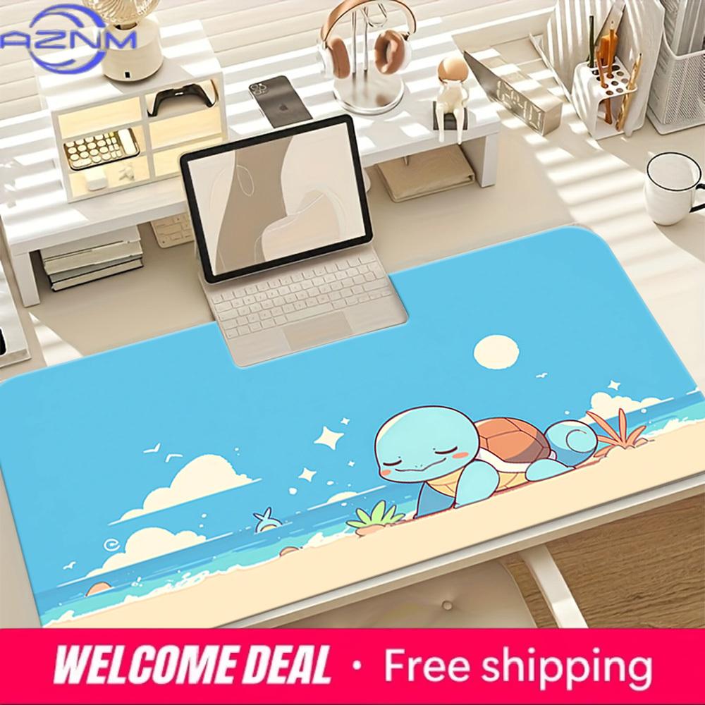 Cute Squirtle Beach Scene Large Gaming Desk Mat 30x80x0.2cm