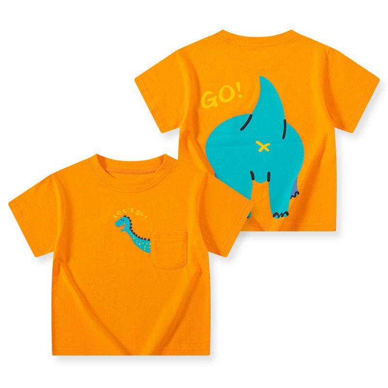 Children's Clothing Summer Kids Short Sleeve T-shirt Top Boys and Girls Half Sleeve Front and Rear Dinosaur Print Clothes Cotton Base Shirt