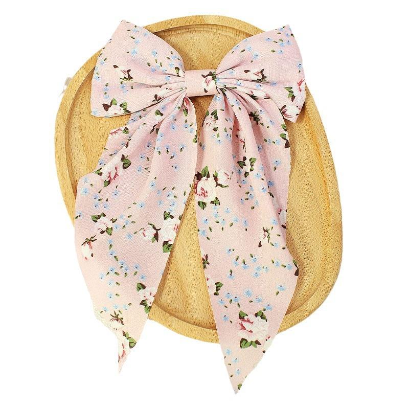 Spring Summer New Floral Bow Hair Clips with Ribbon Tails-European&American Style,Versatile ,Fashionable Hair Accessories