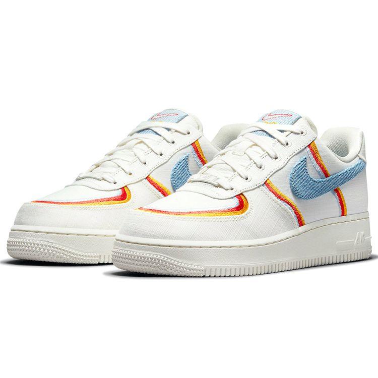 Nike Air Force 1 Low Sail Denim Swoosh Women Sneakers Cream Light-Armory-Blue Chili-Red DJ4655-133