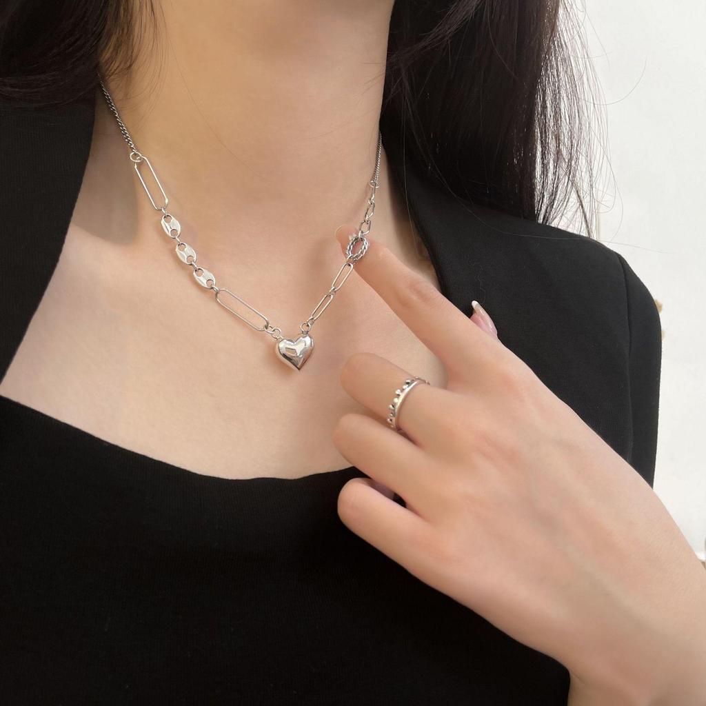 Koreański Naszyjnik Srebro Próby 925 Serce - Minimalistyczny Vintage Łańcuszek na Obojczyk dla Kobiet
