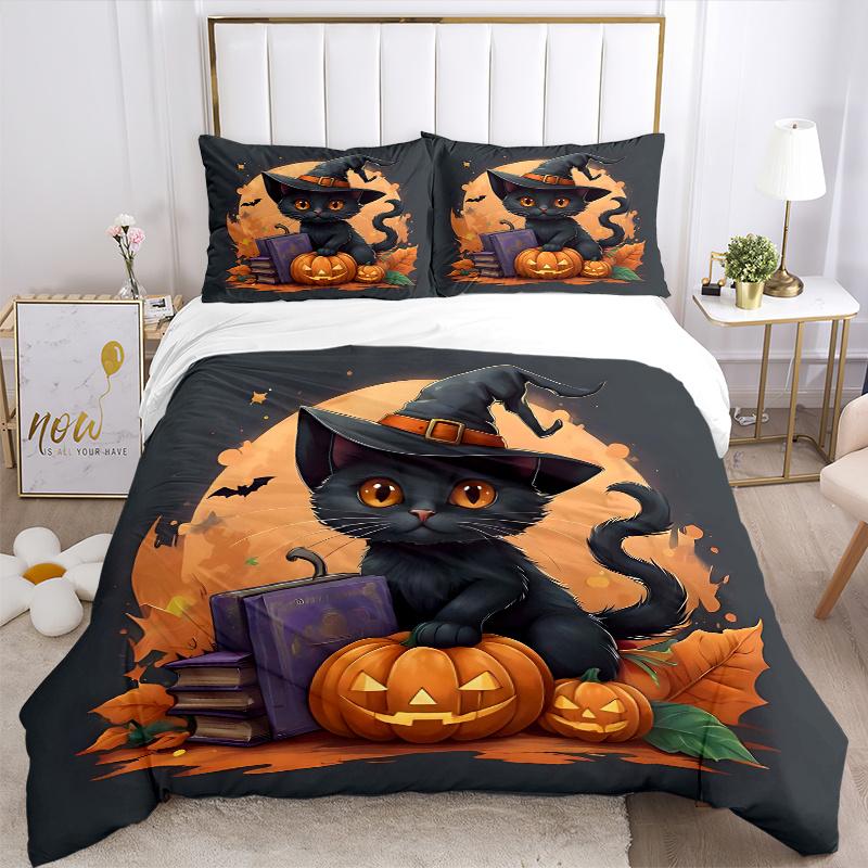 3pcs Winning Wizard Cat Bedding Set, Including 1 Quilt Cover and 2 Pillow Shams, Without Filling, Soft and Comfortable Home Bedroom Fabric, Fashi