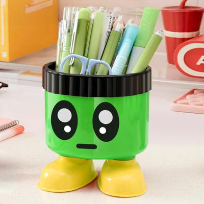 Cute Cartoon Pen Holder with Feet Large Capacity Round Desktop Organizer for School Office Supplies Decorative Desk Storage Box