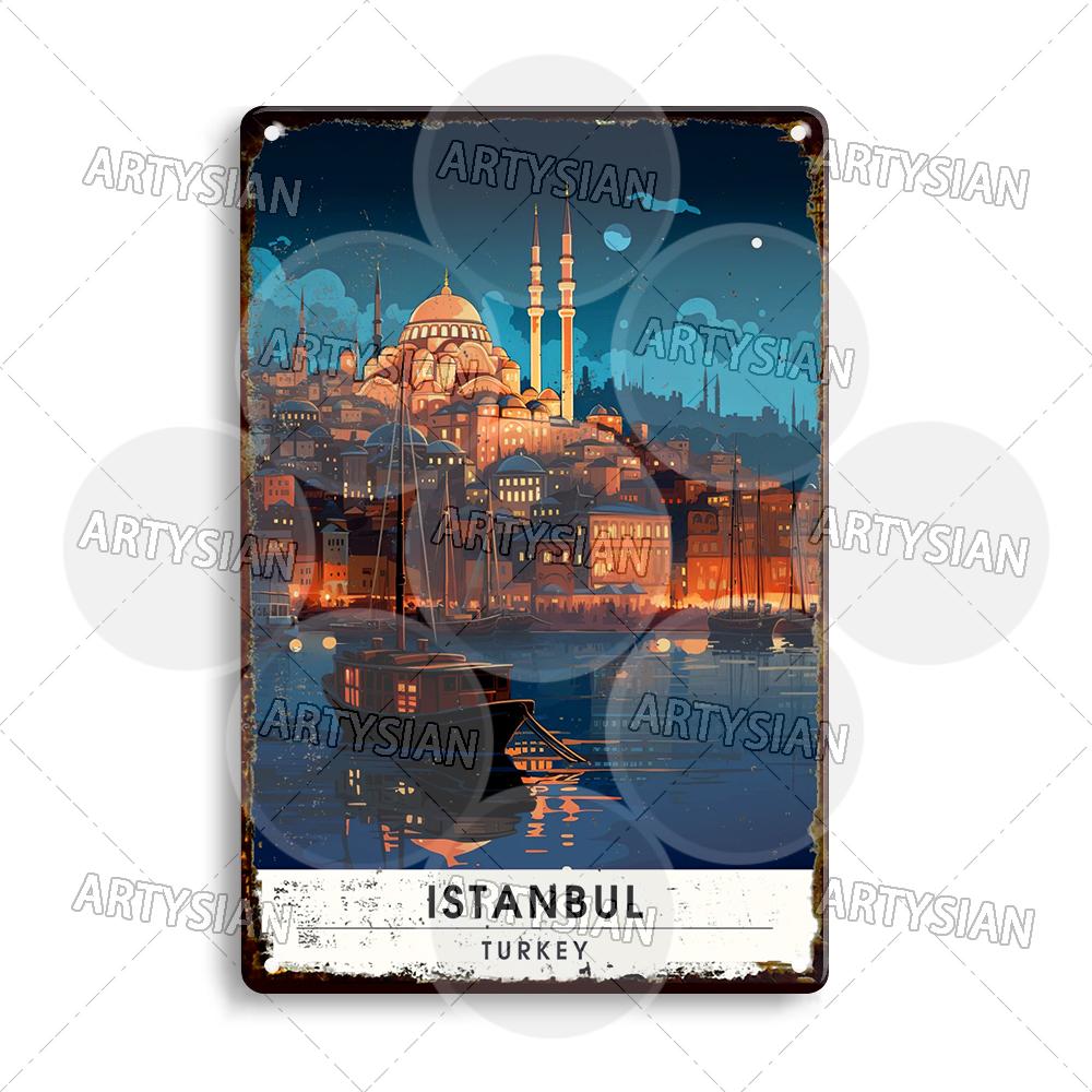 Netherlands Turkey Travel Cityscape Metal Sign Istanbul Bodrum Cappadocia Amsterdam Antalya Bodrum Giethoorn Metal Plaque