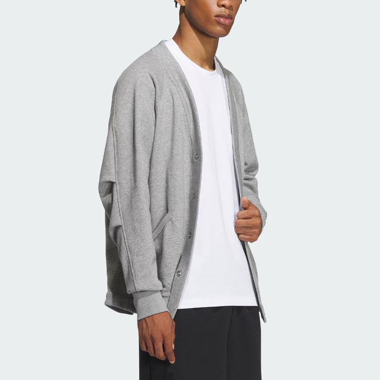 adidas All Szn Series Men Solid Color Letter Logo Embroidery Oversized Long Sleeve Knit Cardigan Medium Gray IX6815