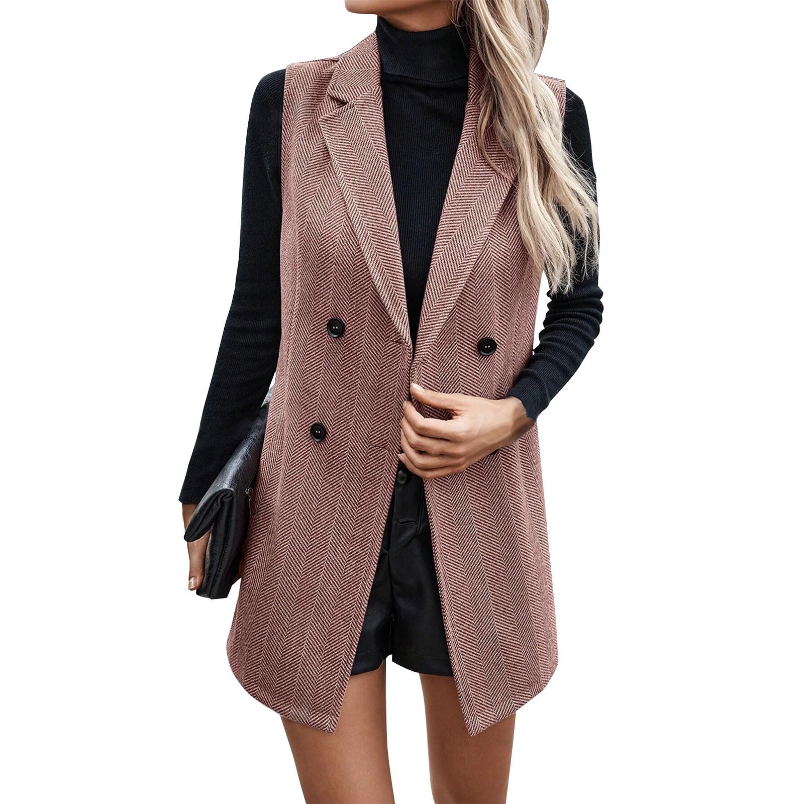 

Женская повседневная однотонная свободная куртка без рукавов, модная куртка, однотонная куртка XL розовый