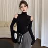 Sexy Pure Desire Semi-High Neck Off-Shoulder Slim Fit Long-Sleeve Women's Top: Autumn/Winter Trend