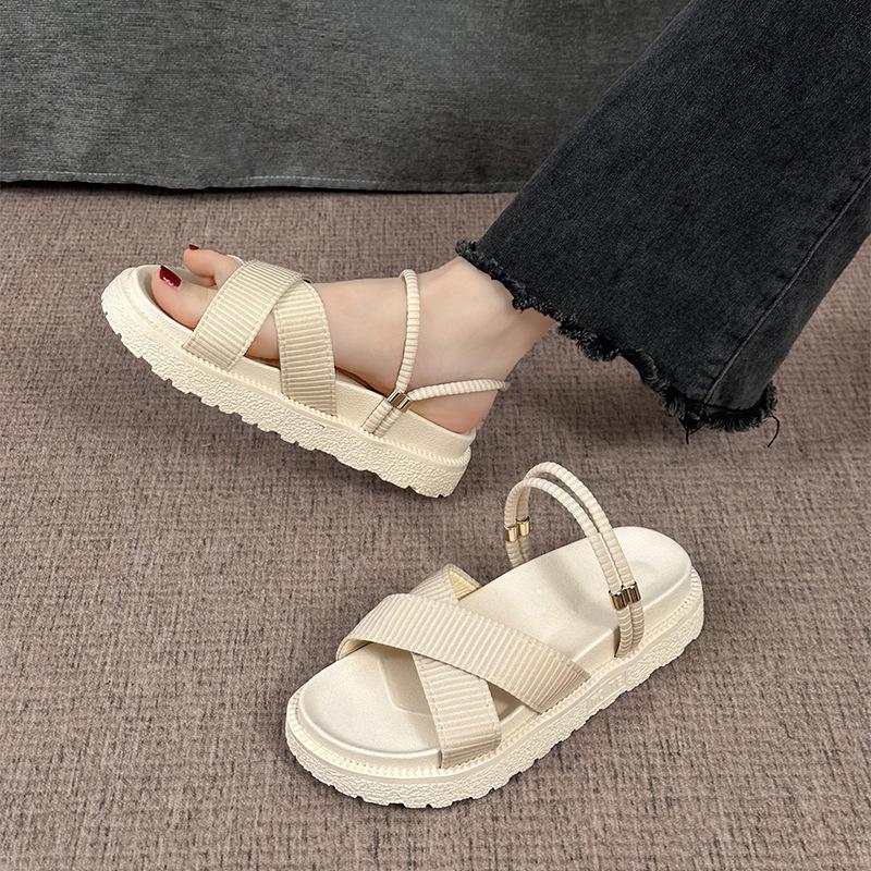 

Design sense two wear sandals women wear 2025 summer new fairy style bow thick bottom non-slip beach sandals 40 бежевый