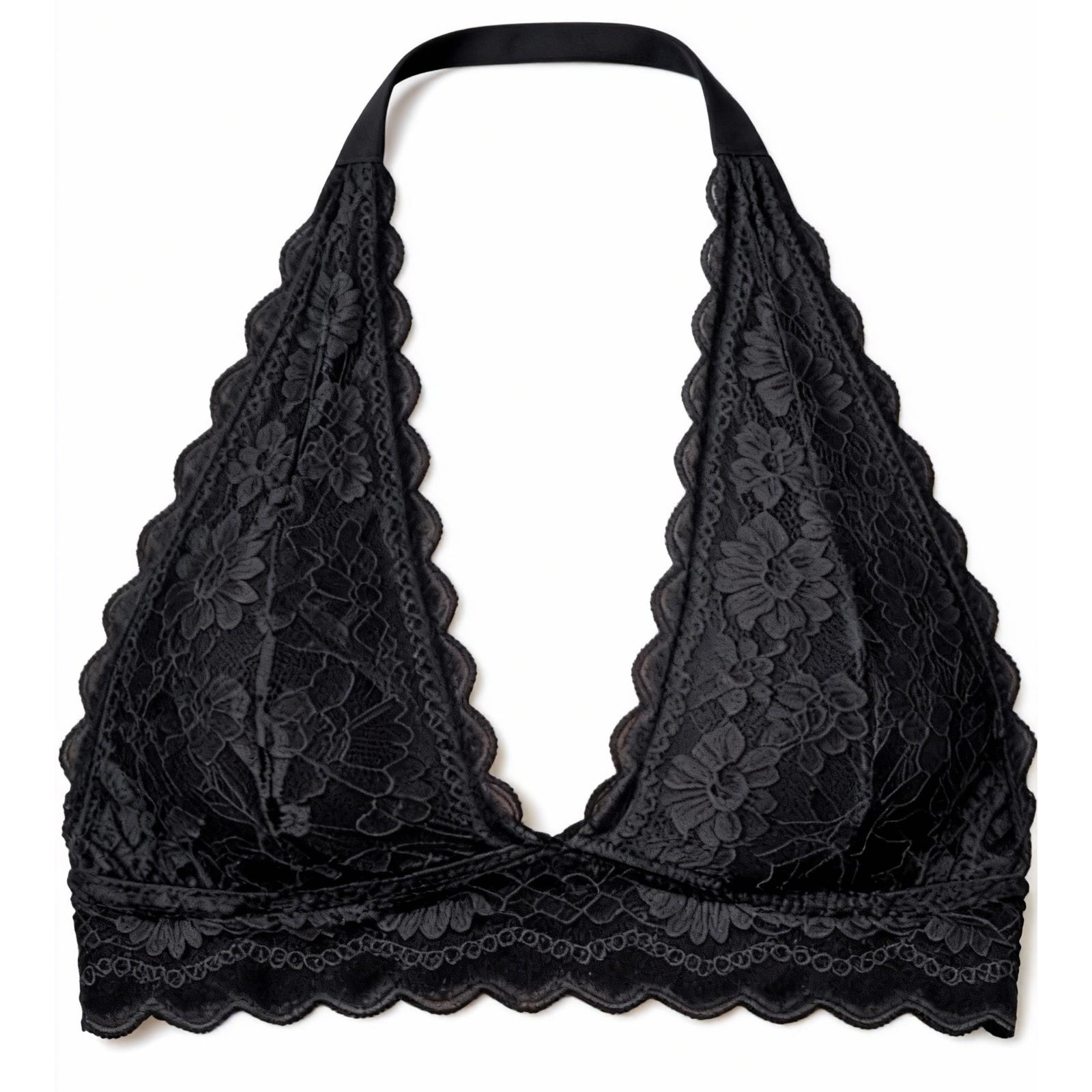 

Halter Lace Push Up Bra, Wireless Comfortable Padded Camisole Underwear S чёрный
