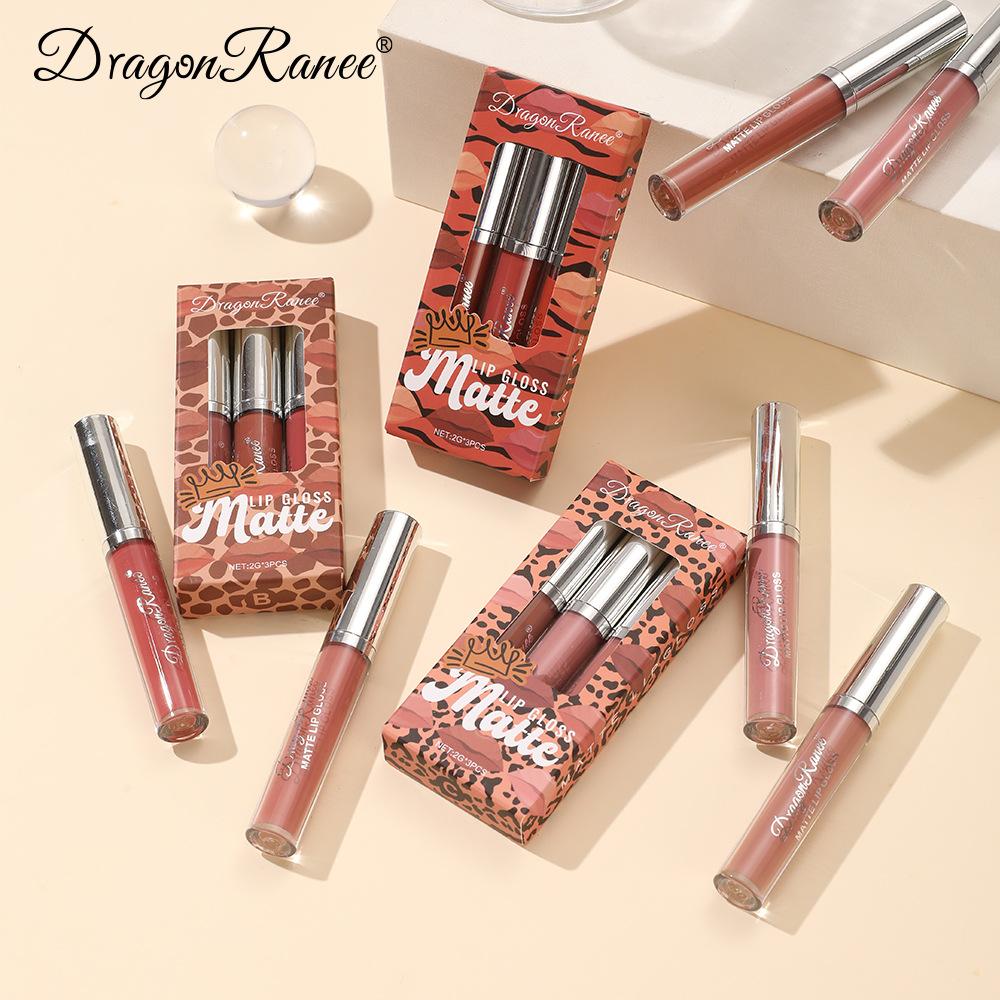 Ensemble de trois brillants à lèvres à imprimé léopard Rouge à lèvres mat mat Rouge à lèvres mat Ne colle pas facilement à la tasse Couleur longue tenue