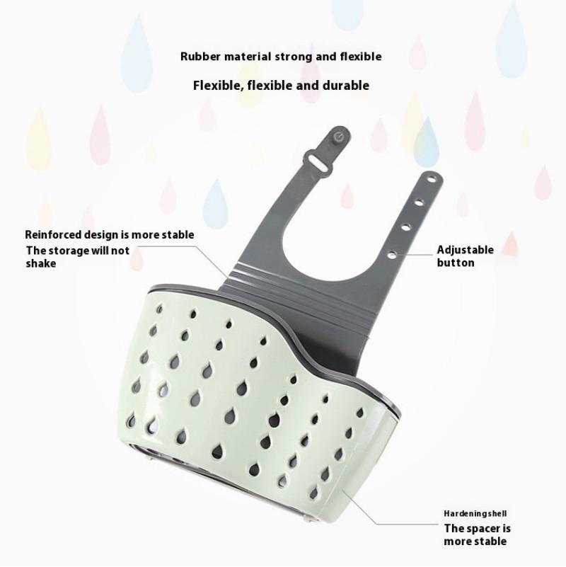 1pc Double Sink Draining Hanging Bag Adjustable Press Faucet Shelf Sponge Double Basket Storage Kitchen Supplies