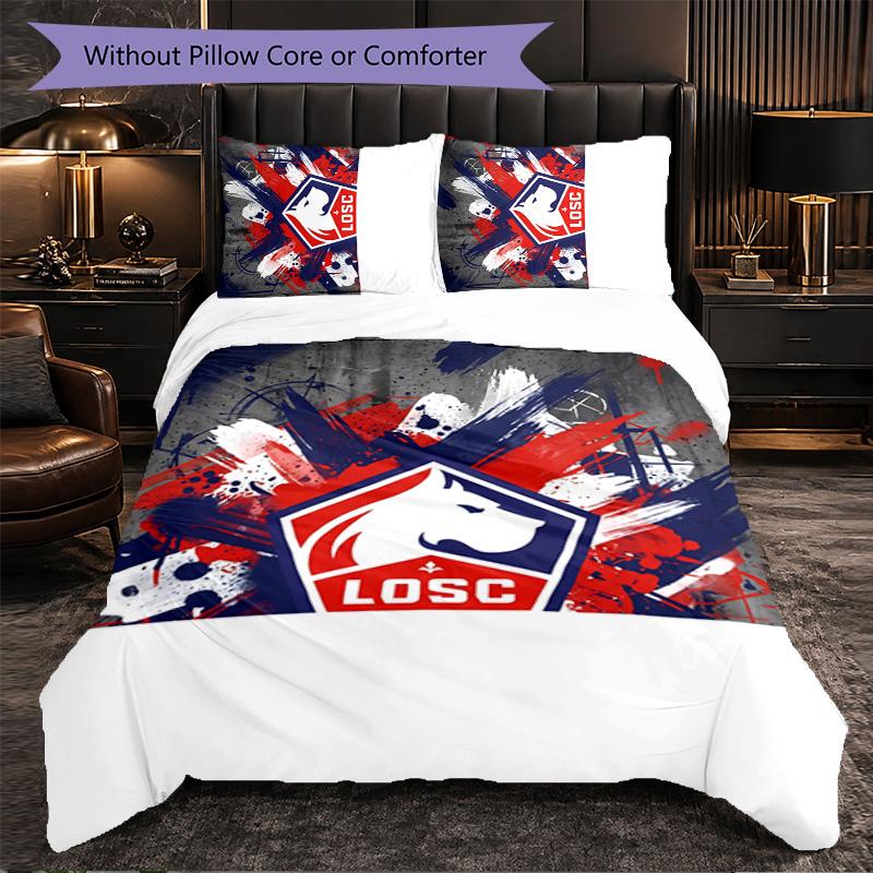 LOSC Lille FC Bettwäsche-Set 3-teilig Bettbezug-Set Dekorative Bettwäsche für Jugendzimmer Heimdekoration