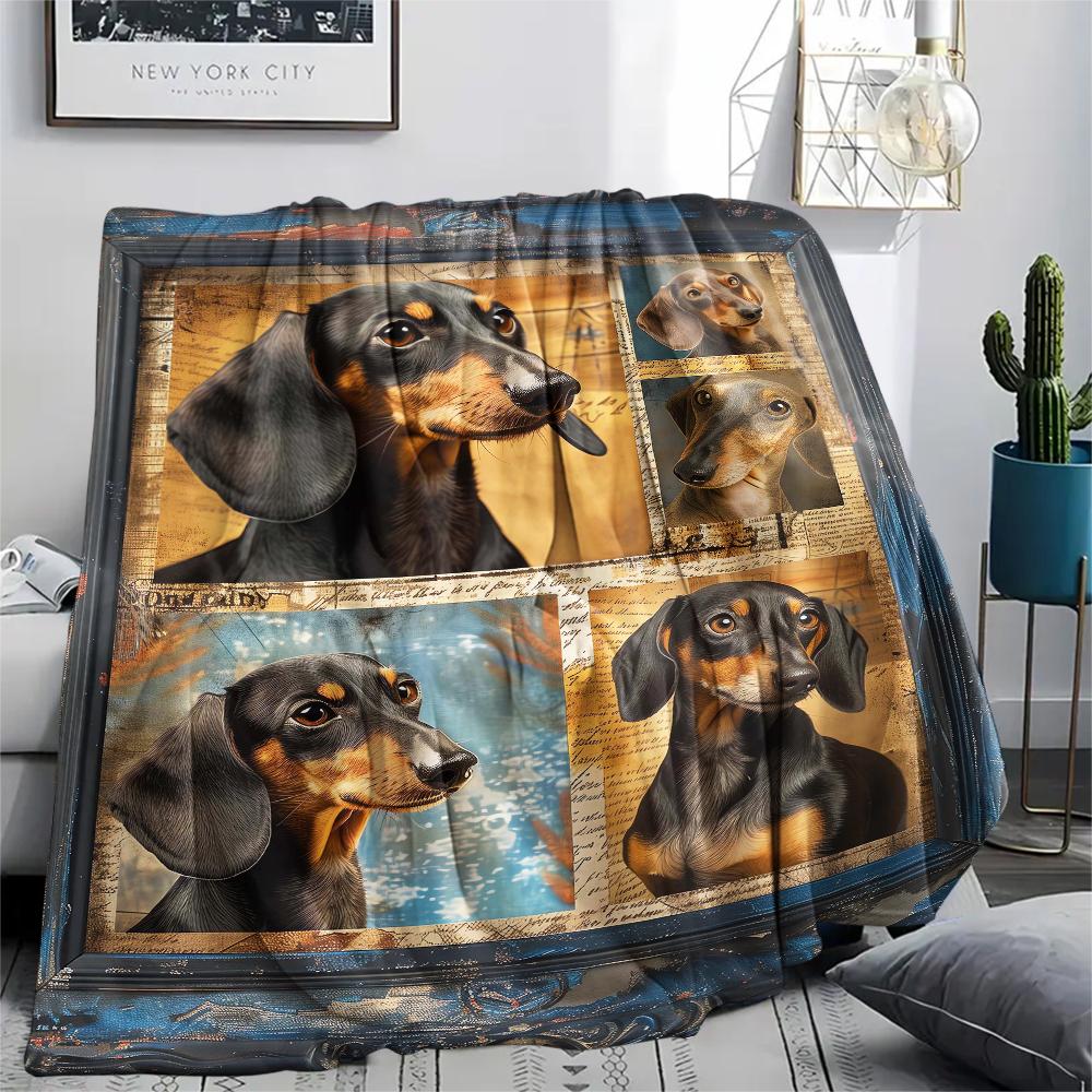 1 Stück Dackel-Puzzle-Print Flanelldecke, Hohe Qualität, Bequem für alle Jahreszeiten, Heimdekoration, Wärme und Komfort, Perfekt für Weihnachtsgeschenke