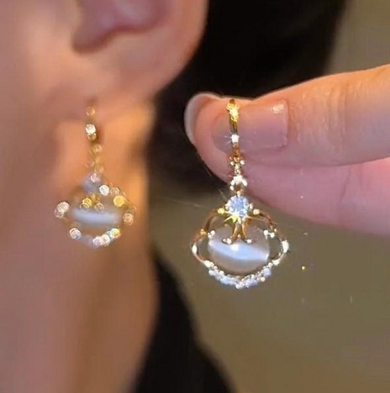 Design Sense Luxury Zircon Opal Dangle Earrings for Women Exquisite Rhinestone Water Drop Flower Tassel Earring Party Jewelry
