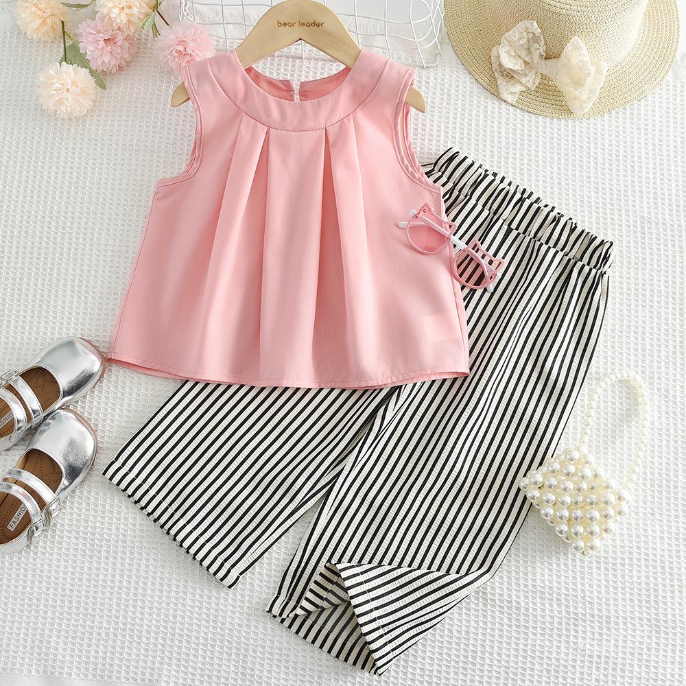 Mädchen Weiter Hosenanzug Set Sommer Neu Kinder Lässiges Sommer Outfit Koreanischer Stil Mädchen Weste Top Zweiteiliges Set