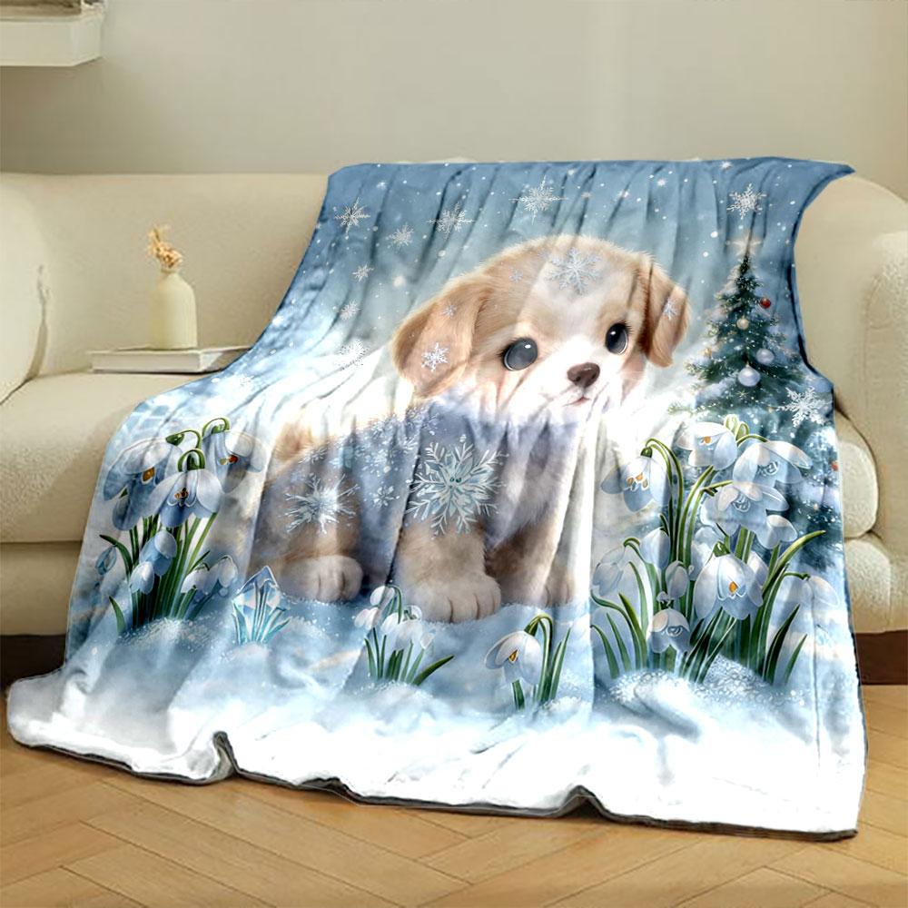 1PC Small Animals in A Winter Scene Printed Blanket, All-Season Multi-Use for Nap, Camping, Travel, Car ,sofa Machine Washable