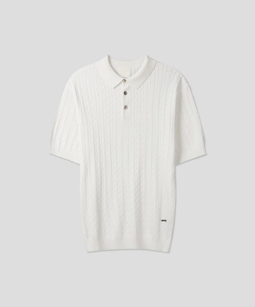 Ssei Standard Cable Collar Short Sleeve Knit Ivory