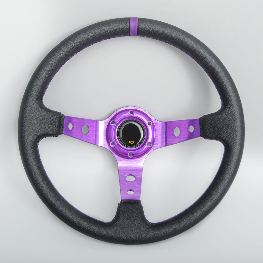 JDM 14inch Universal PVC Leather Steering Wheel Purple Spoke Auto Racing Steering Wheel