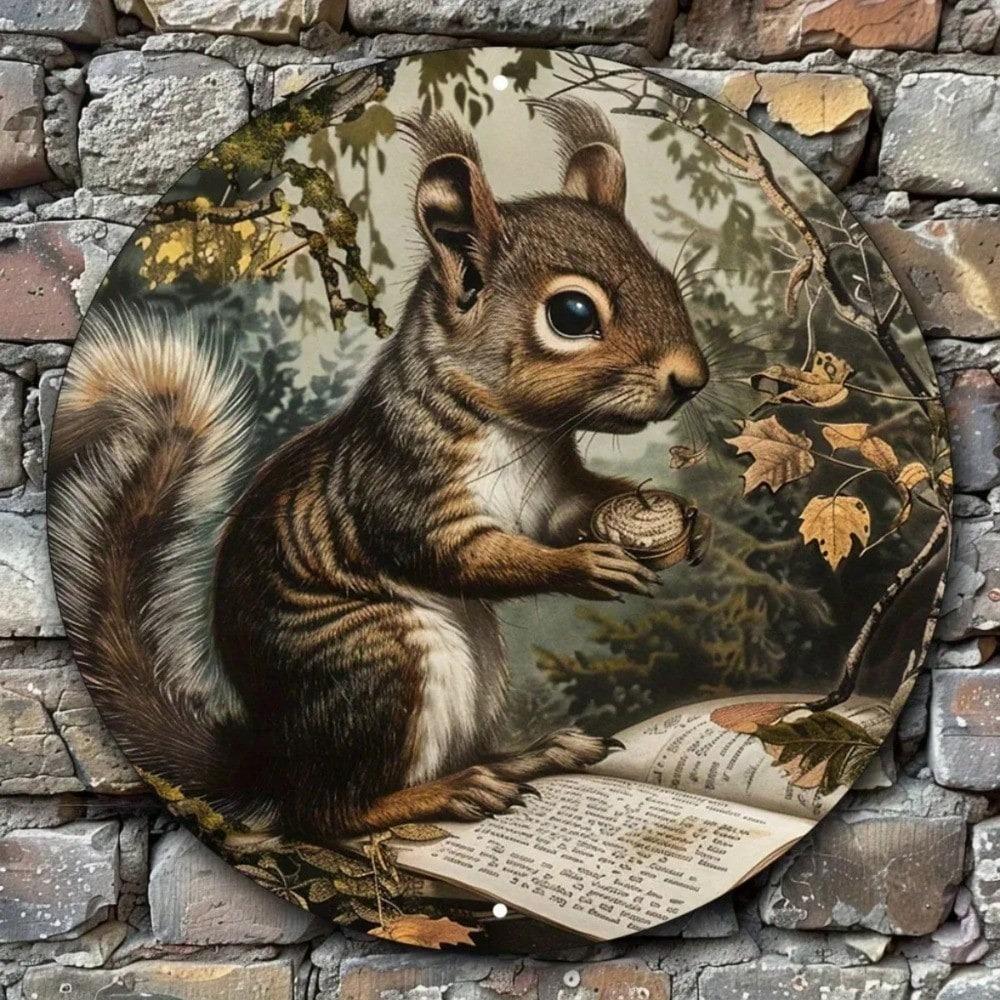 Vintage Round Metal Squirrel Wall Art Decor Large Modern Home Gift