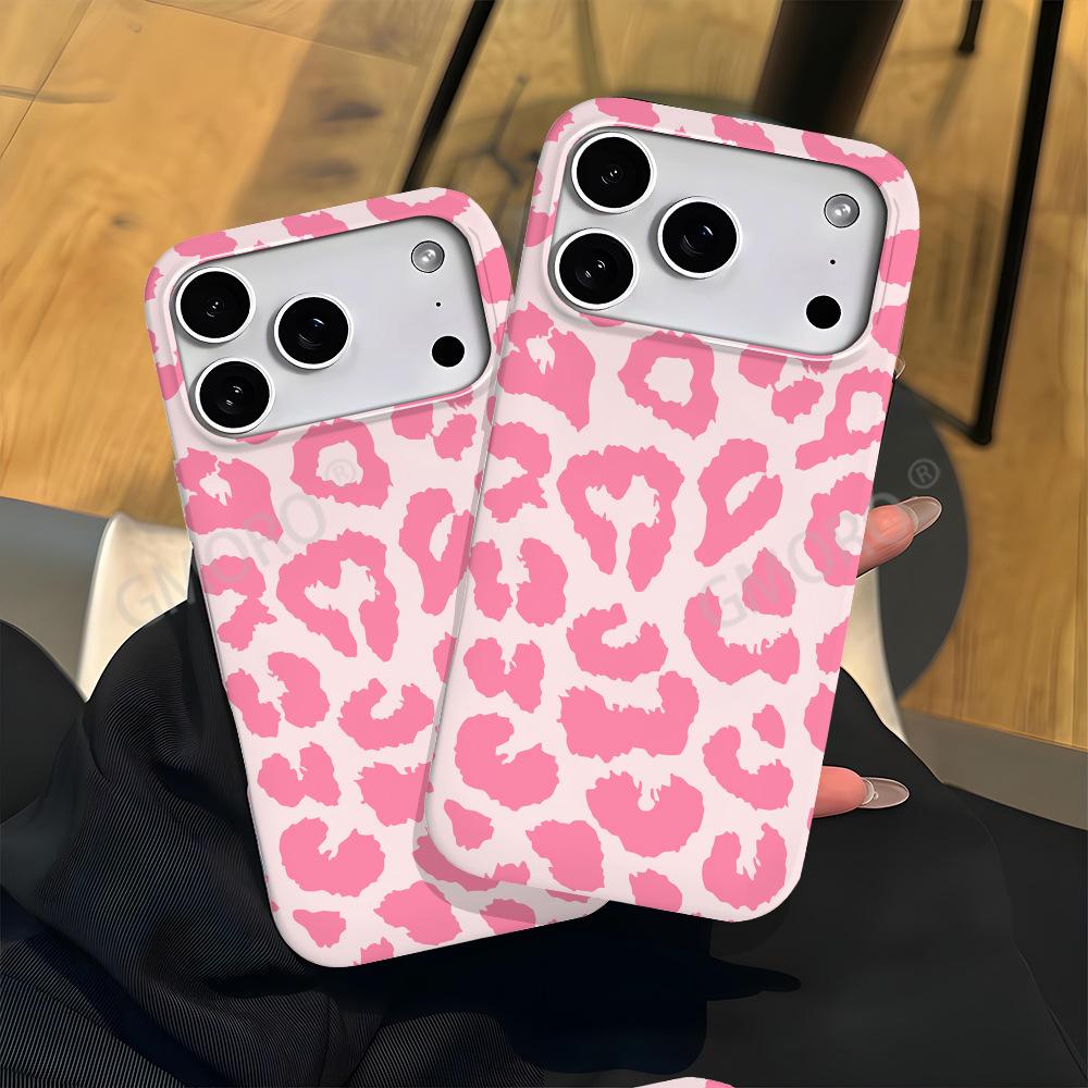 Minimalist style pink leopard print mobile phone case custom Apple 11promax ultra-thin protective case for girls