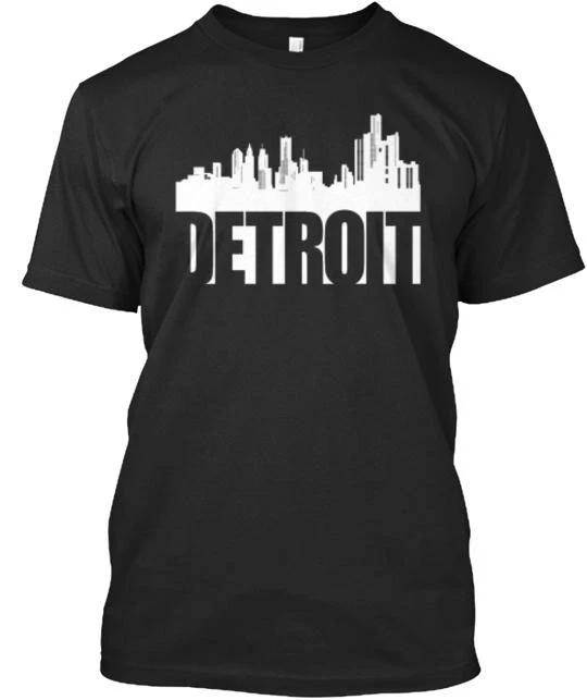 Black Detroit Skyline Tee T-Shirt Made in the USA Size S to 5XL S