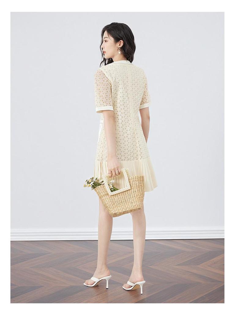 French Quiet Luxury Water-Soluble Lace-Chiffon Pleated Summer Dress