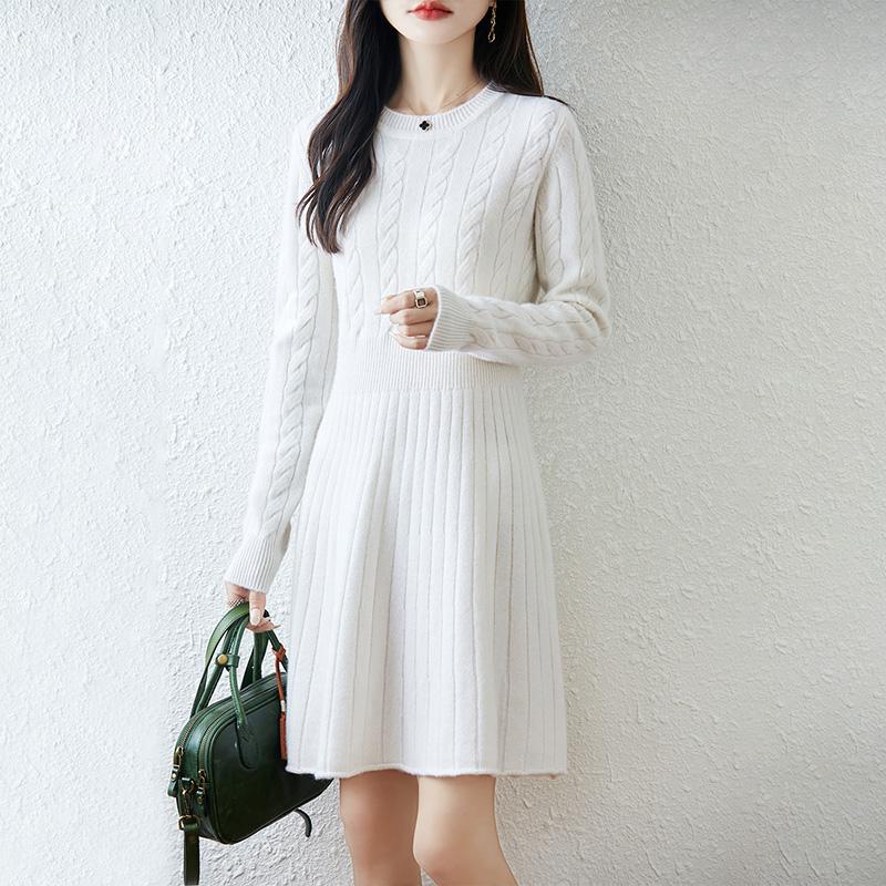 Women Sweater Dress 100% Wool MODERN NEW SAGA O-neck Knit Long Pullover Winter Jumpers Wool Long Dress Female