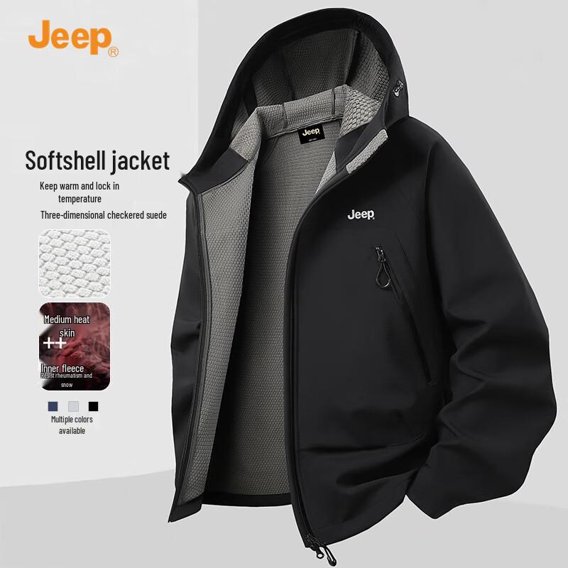 

Jeep Men s 2025 Fall Hooded Windproof Soft Shell Jacket L