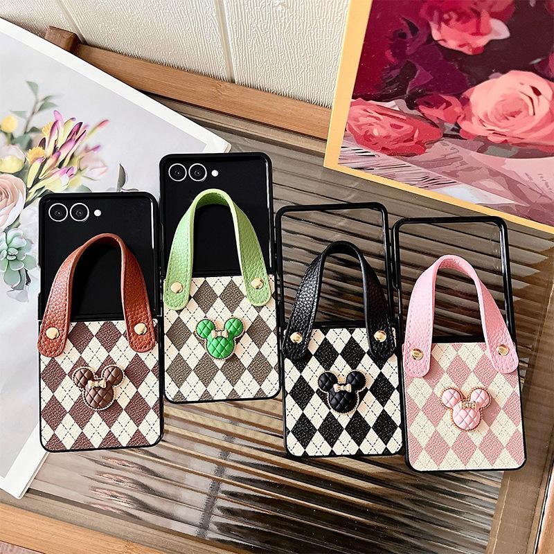 Checkered Wristband Mickey Mouse Phone Case for Samsung Zflip 7 Flip Pocket 2 Folding Leather