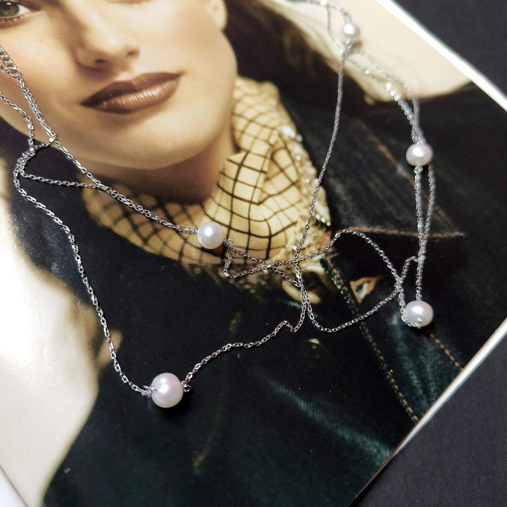Silver Necklace with Natural Baroque Pearls, Weight of the Item 7.67 G (2174998)