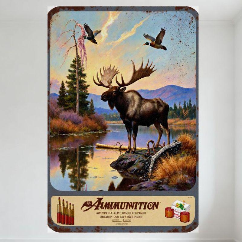 Vintage Jagd Elch See Ente Metallblechschild - Munitionskisten Berg Feuchtgebiet Wanddeko für Männerhöhle Heimbar Jagd im Freien