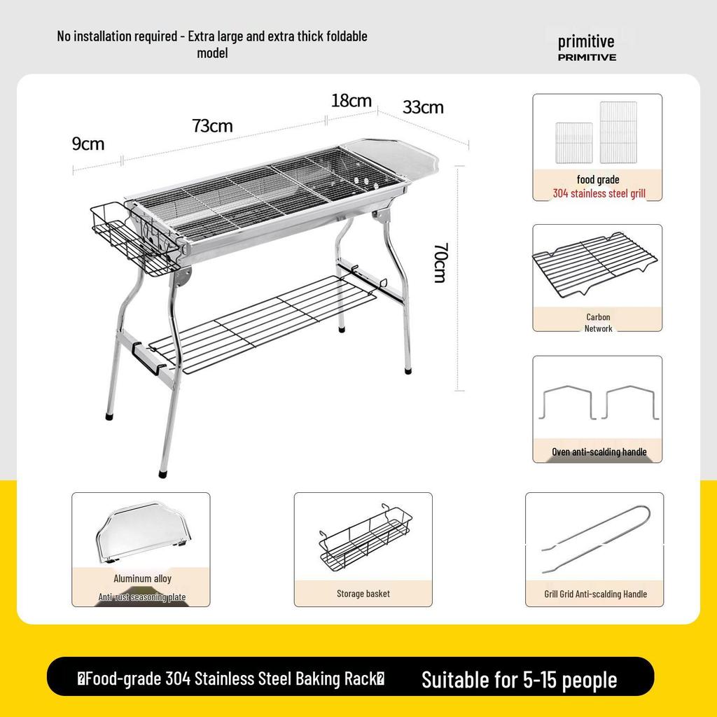 Large Stainless Steel Portable Folding Charcoal BBQ Grill for Outdoor and Home Use