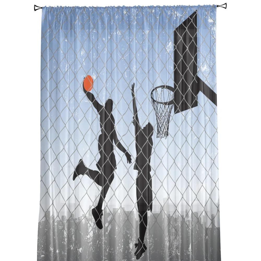 Basketball Silhouette Sports Sheer Curtains Living Room Window Tulle Curtains For Bedroom Kitchen Home Decoration Voile Drapes