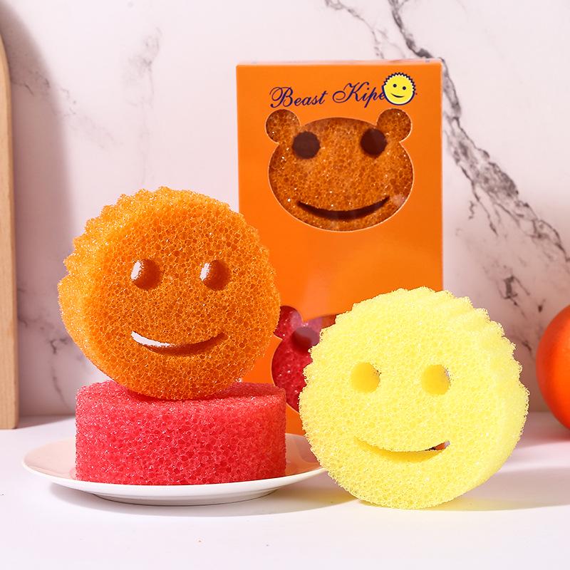 Douyin Smiley Magic Cleaning Sponge – Loofah-Style Honeycomb Kitchen Dish Sponge