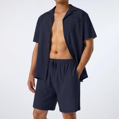Sommersport Kurzarm-Shorts-Anzug aus Baumwolle und Leinen, lockerer, lässiger Herren-Hemdanzug