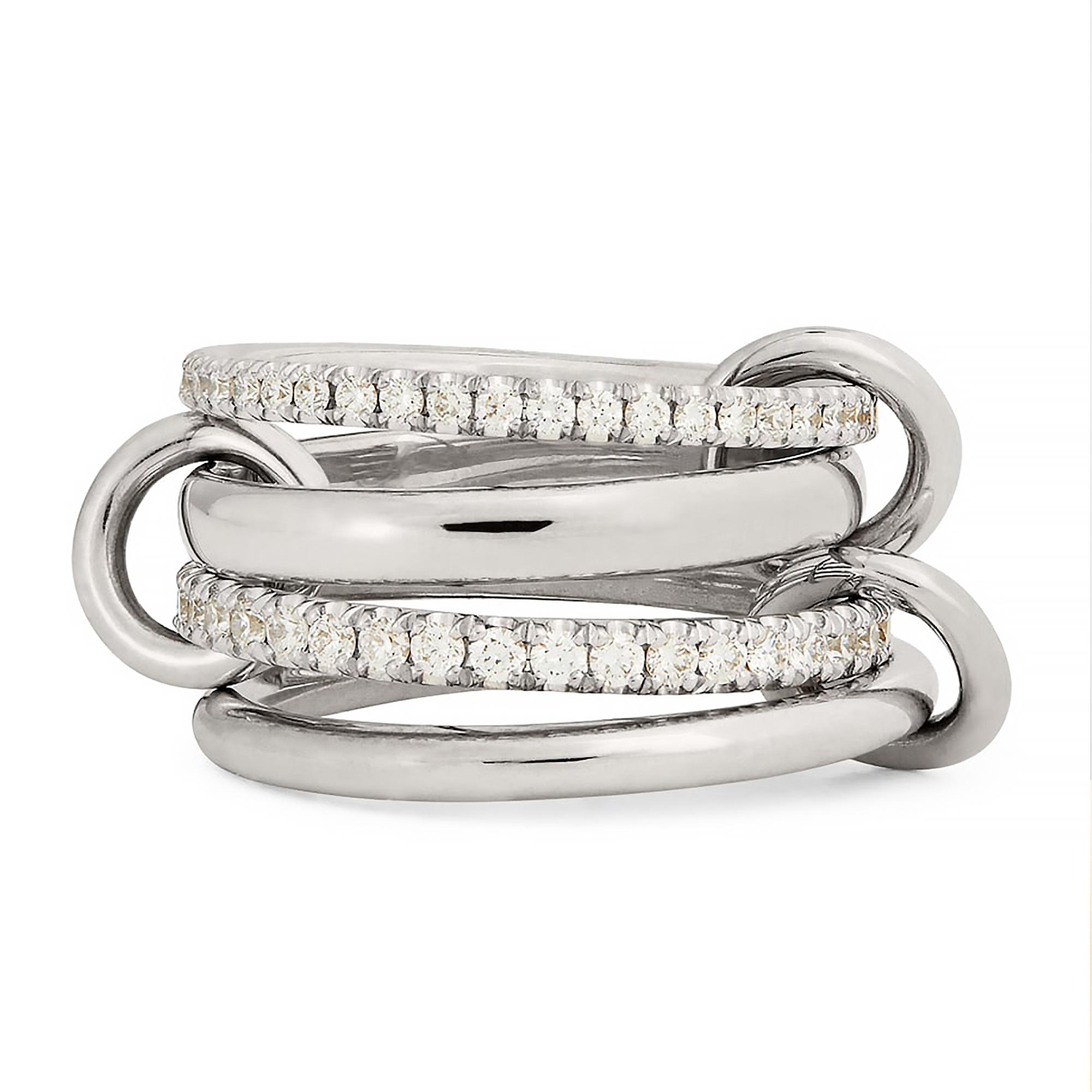

Silver Color Multi-layer Connecting Ring Trendy Zircon Stainless Steel Stacking Finger Jewelry Stylish Design Elegant Women Gift US6