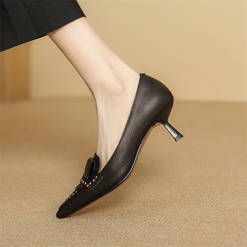 Fashion New Spring/summer Genuine Leather Woman Shoes Pointed Toe Women Pumps Shoes for Women High Heels Fashion Rivet Ladies Shoes