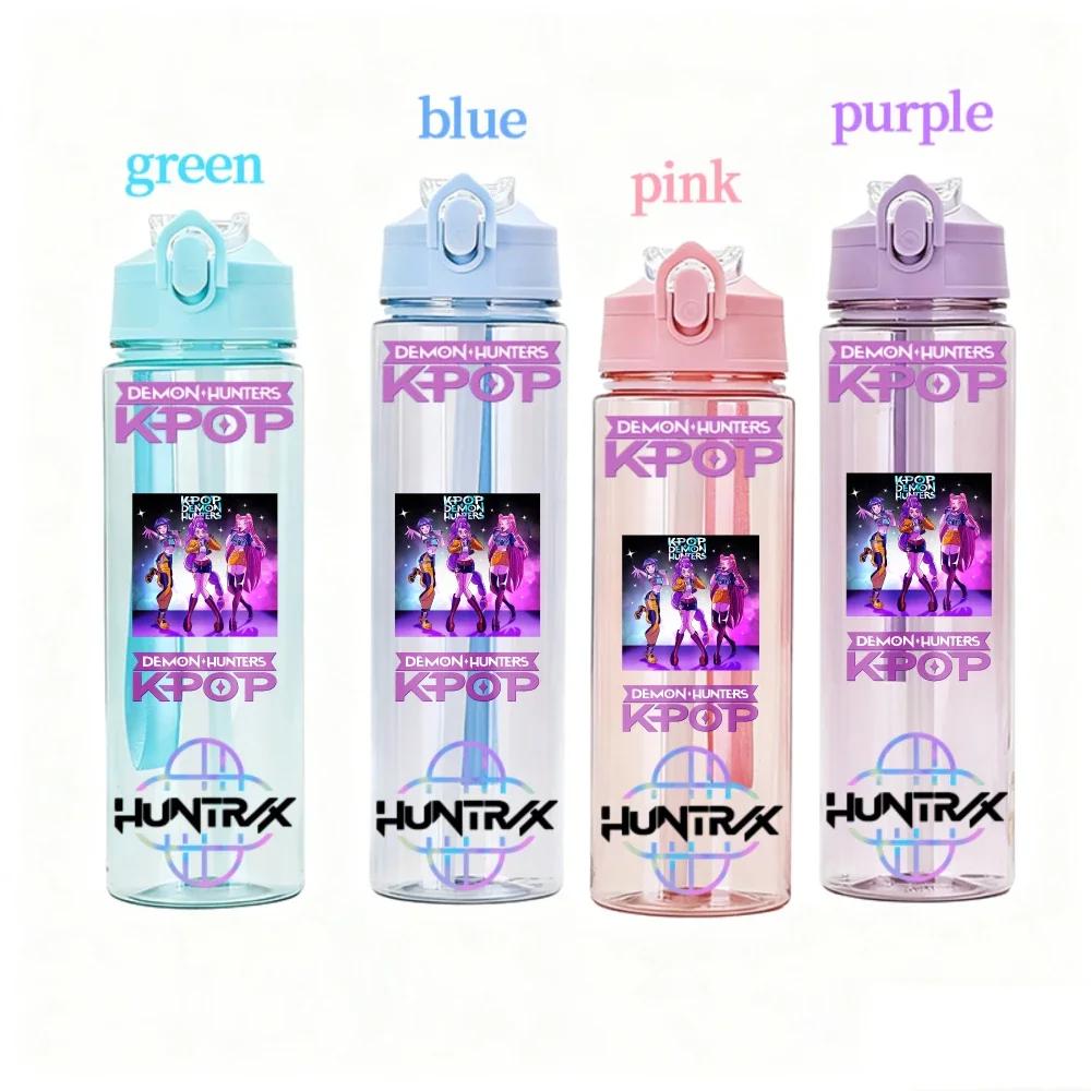 800ML KPOP Demon Hunters Transparent Water Cup Leakproof Shatterproof Anime Fashion Portable Sports Cup designed for Boys and Girls Present